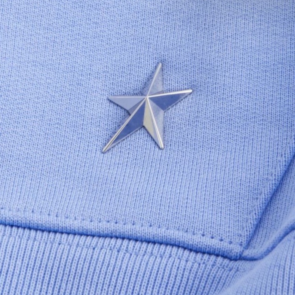 🆕MUGLER X H&M BABY BLUE CROPPED BALLOON SLEEVE HOODIE WITH SILVER STAR & LOGO - Picture 7 of 8